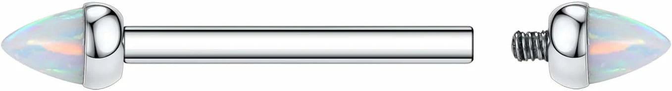 G23 Titanium Silver Nipple Barbell with Conical Opal 2