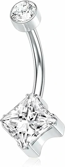 GAGABODY 14G Titanium Belly Button 10mm Belly Button Rings Navel Rings Belly Ring Square Shape Clear Cubic Zirconia Piercing for Navel Body Jewelry for Women Silver Belly Piercings
