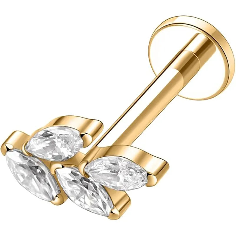 G23 Leaf-shaped Nose Stud 1.2*6 Gold White Zircon