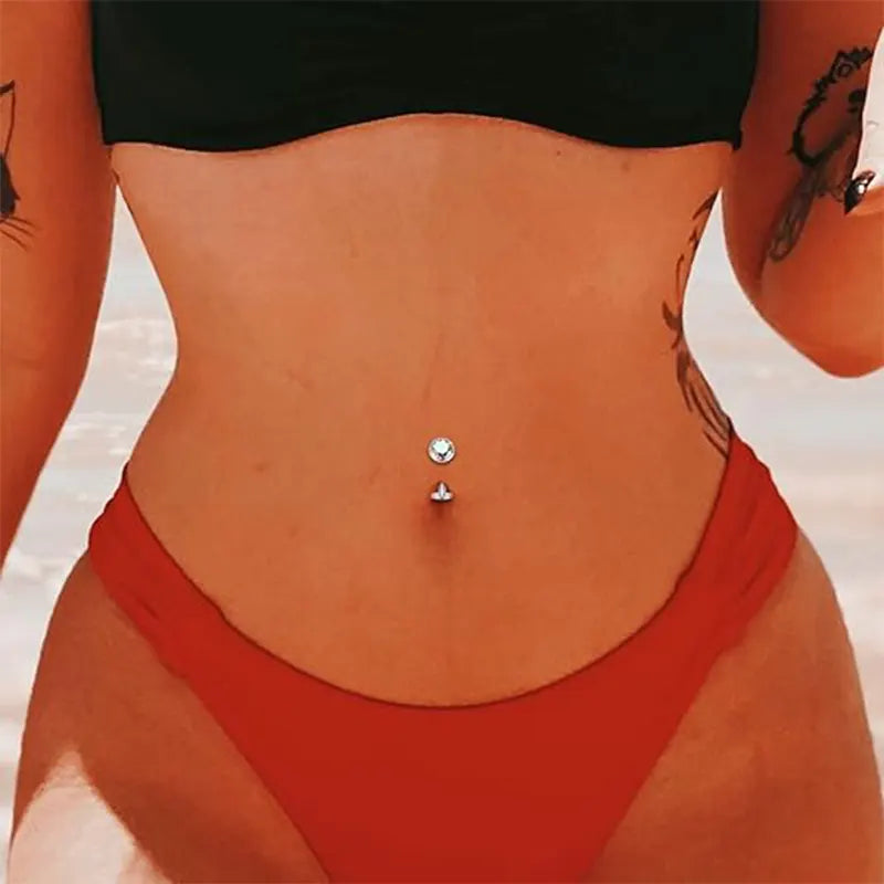G23 Round Flat Bottom Belly Button Nail 1.6*10*5 Silver White AB Zircon