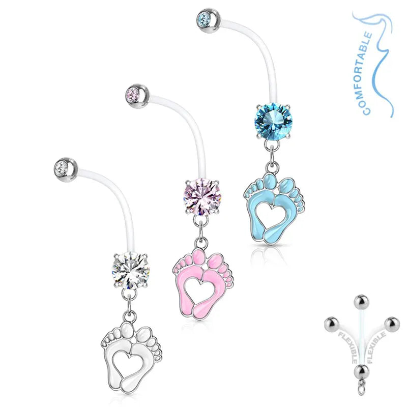 Belly Bar with Crystal and Dangling Baby Feet 1