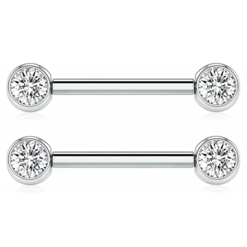 14G G23 Titanium CZ Ball Nipple Piercing Rings – Silver