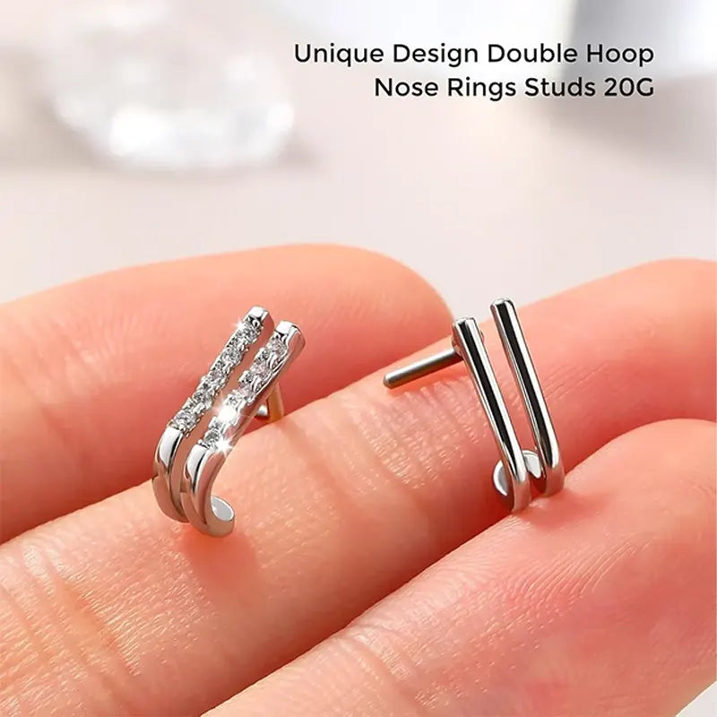 Double Row CZ Nose Studs