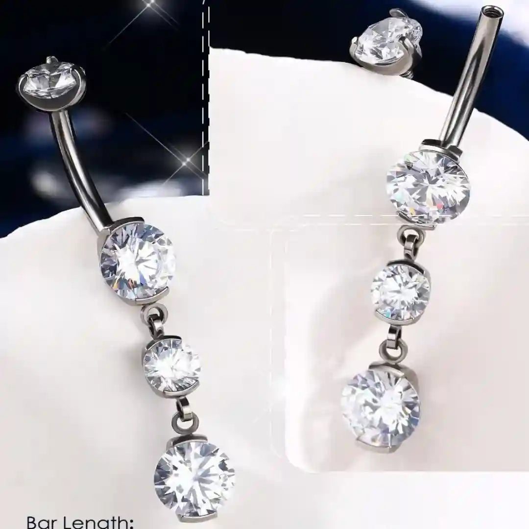 Titanium 14G Belly Button Ring with CZ Dangle for Women & Men