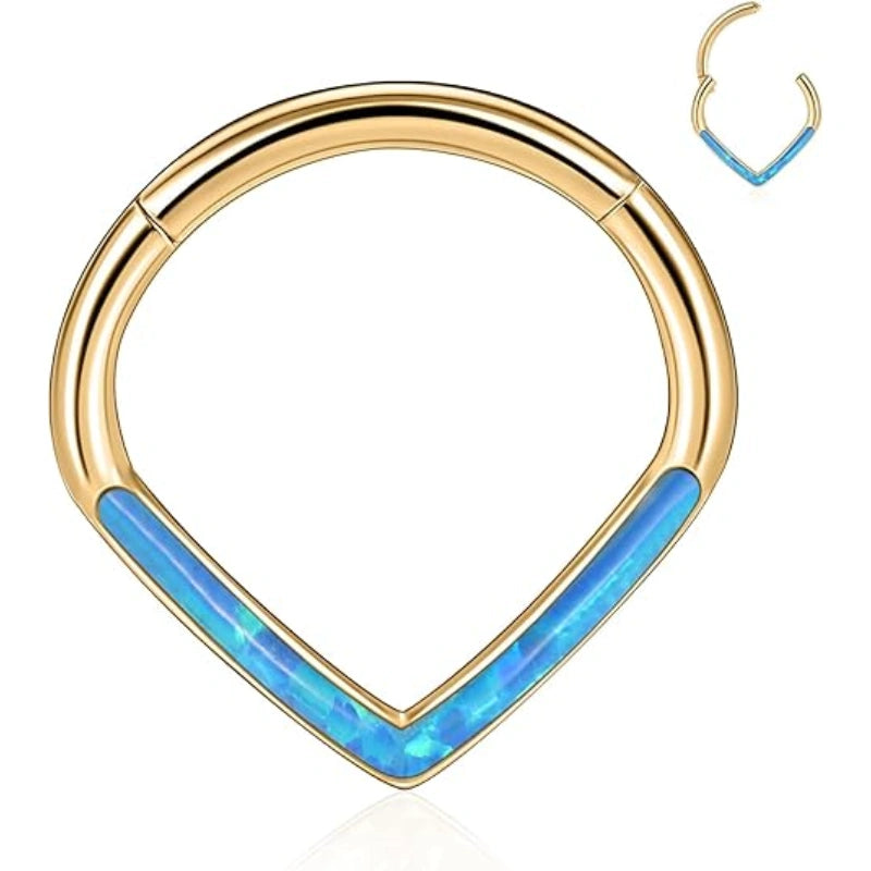 Blue Opal Gold V-Shaped Piercing Ring