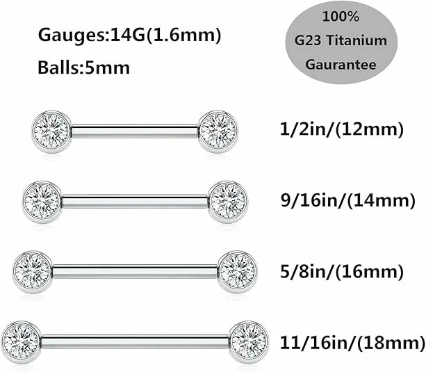 14G G23 Titanium CZ Ball Nipple Piercing Rings – Silver 1