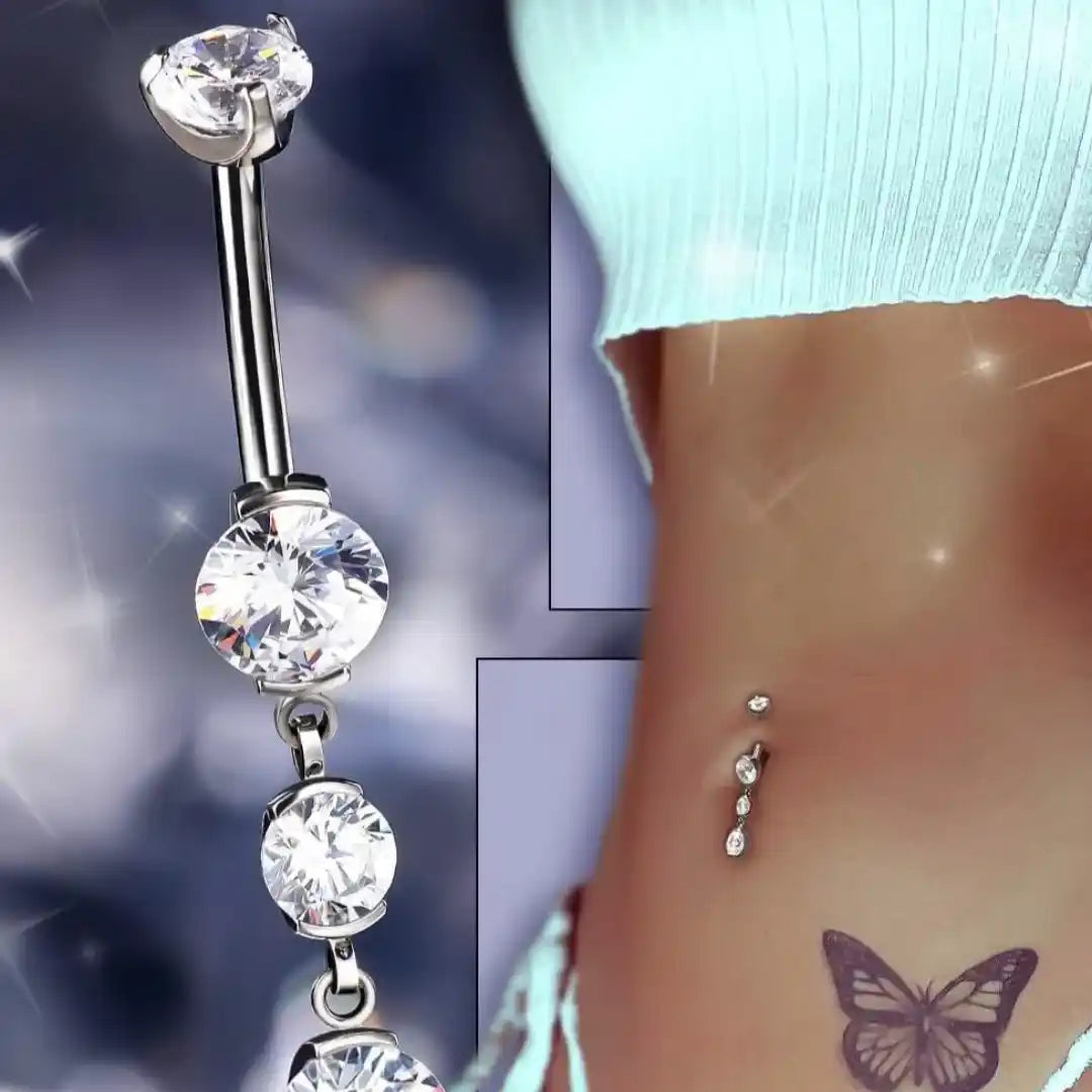 Titanium 14G Belly Button Ring with CZ Dangle for Women & Men