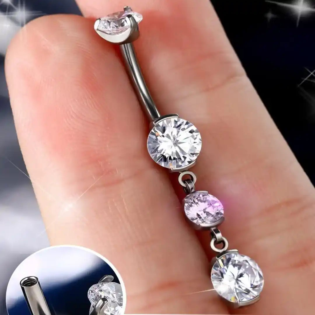 Titanium 14G Belly Button Ring with CZ Dangle for Women & Men