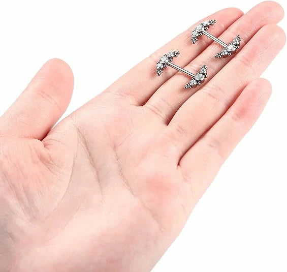 14G barbell titanium nipple ring with small diamond 3