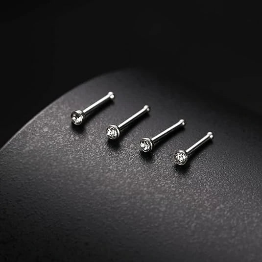 20G Titanium Diamond Inlaid Nose Studs Set of Four 02