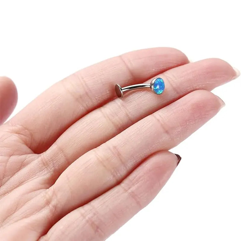 G23 Round Flat Bottom Belly Button Nail 1.6*10*5 Silver Blue Opal