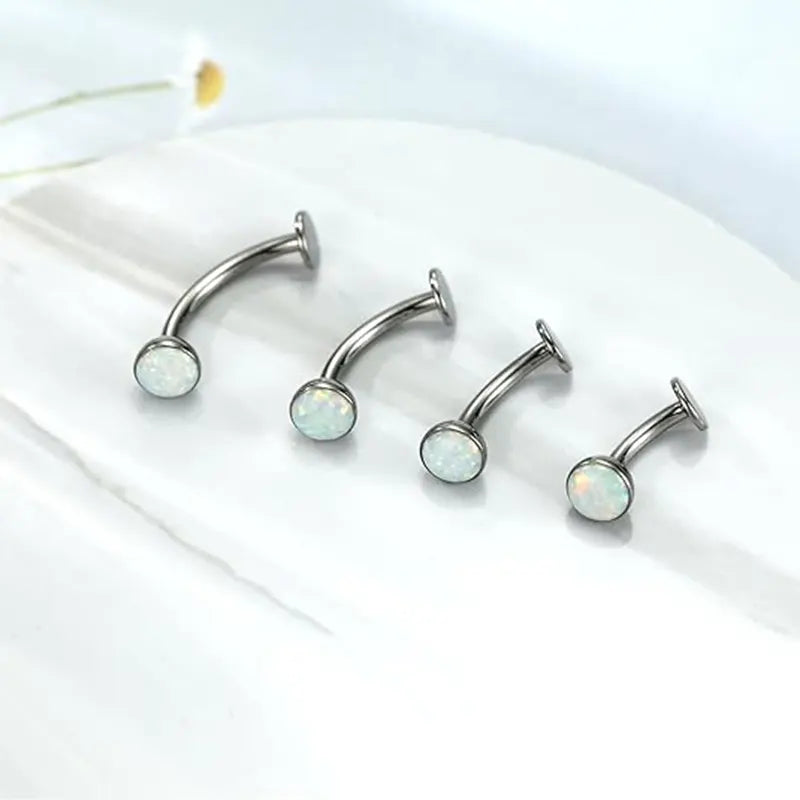 G23 Silver Round Flat White Opal Navel Nail 1.6*8*5