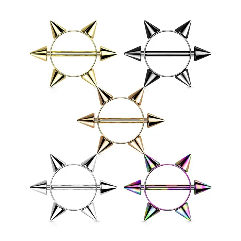 Medical steel tip full round nipple rings multi-color 1