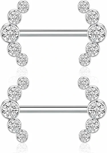 14G Titanium Shiny Cute Round CZ Nipple Barbell 2