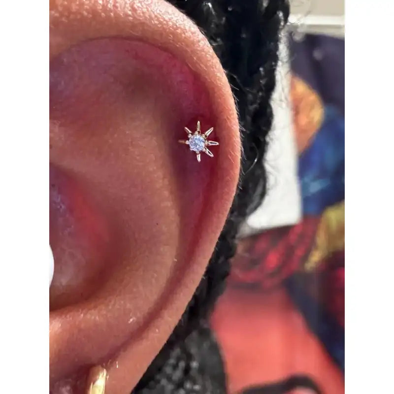 Sterling Silver Gold Plated Sun Shape Cartilage Earrings