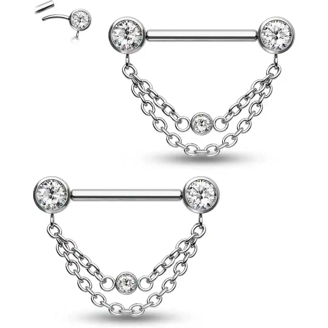 Stainless Steel Double Chain Nipple Rings for Women