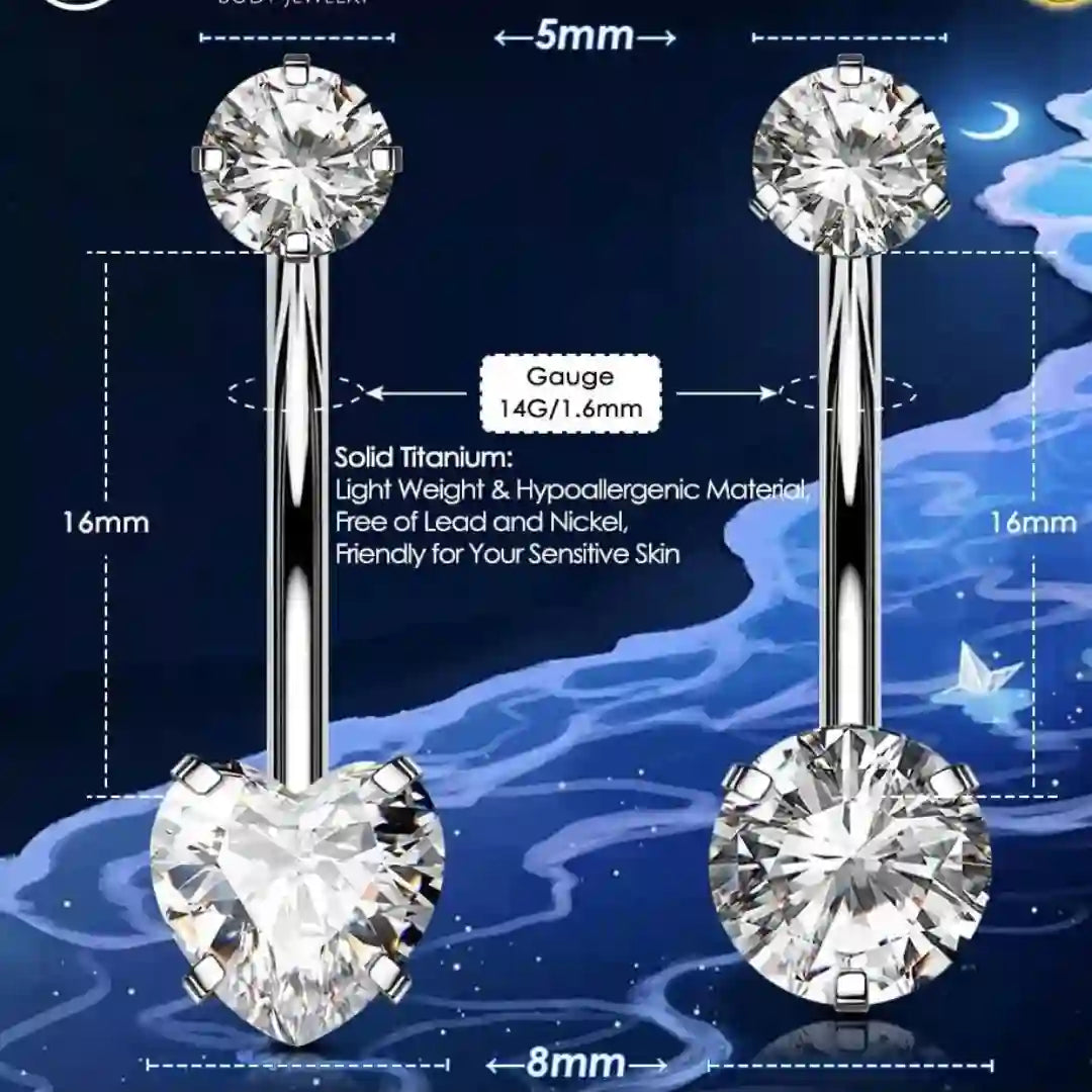 Dangle Belly Button Ring 14G Titanium CZ Internally Threaded