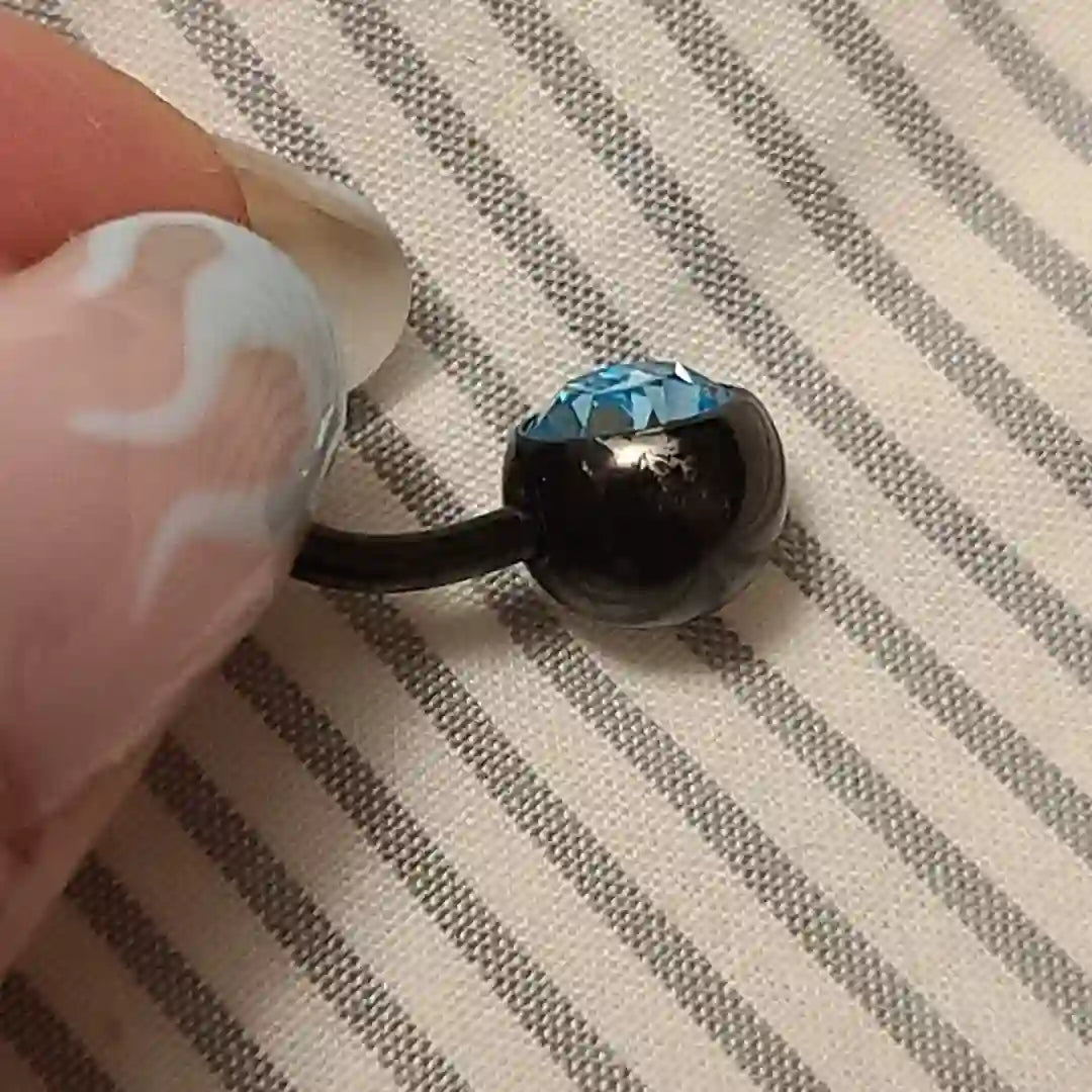 14GA Black Titanium Sapphire Barbell Belly Ring 5
