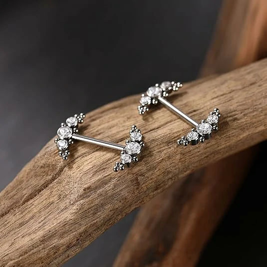 14G barbell titanium nipple ring with small diamond 4