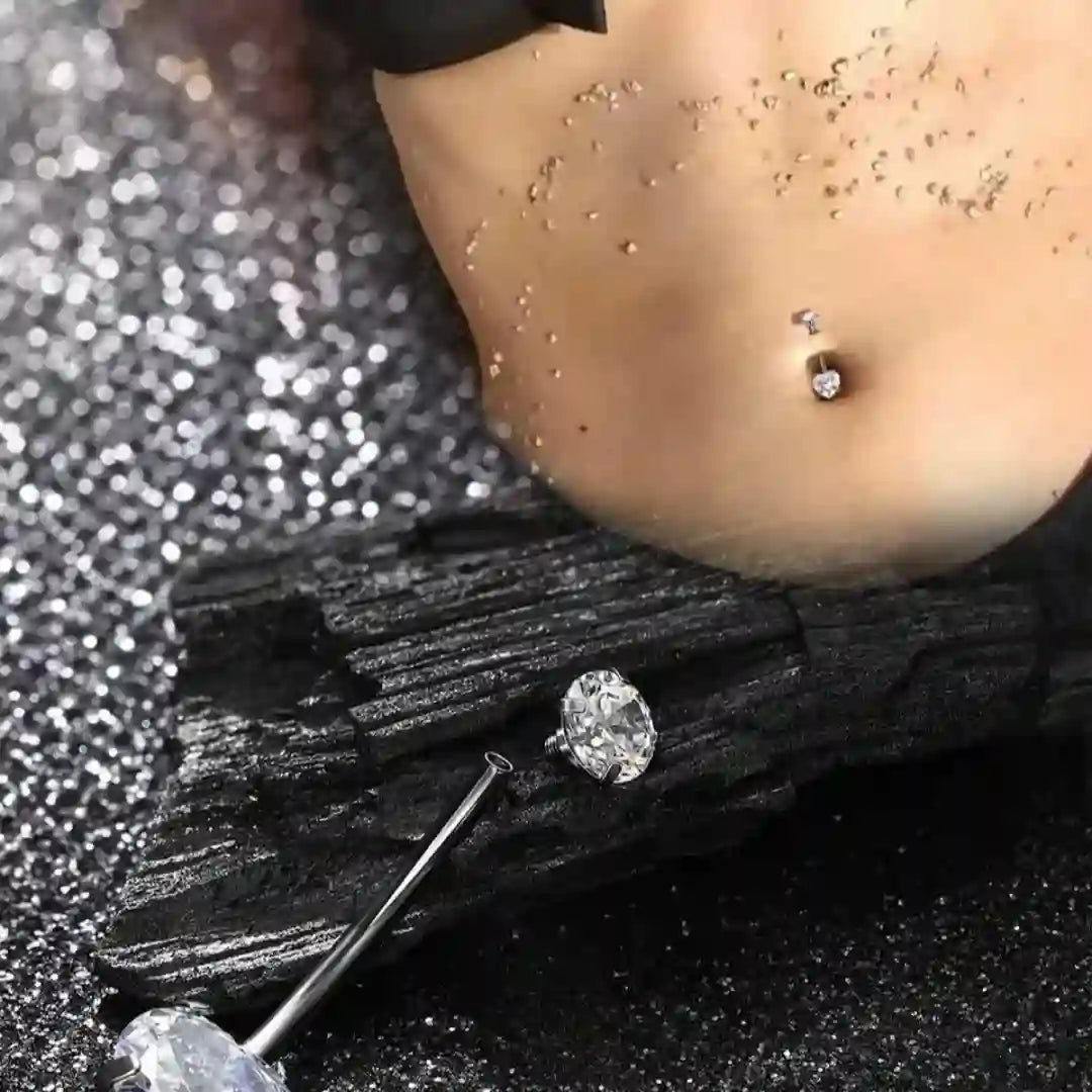 Dangle Belly Button Ring 14G Titanium CZ Internally Threaded
