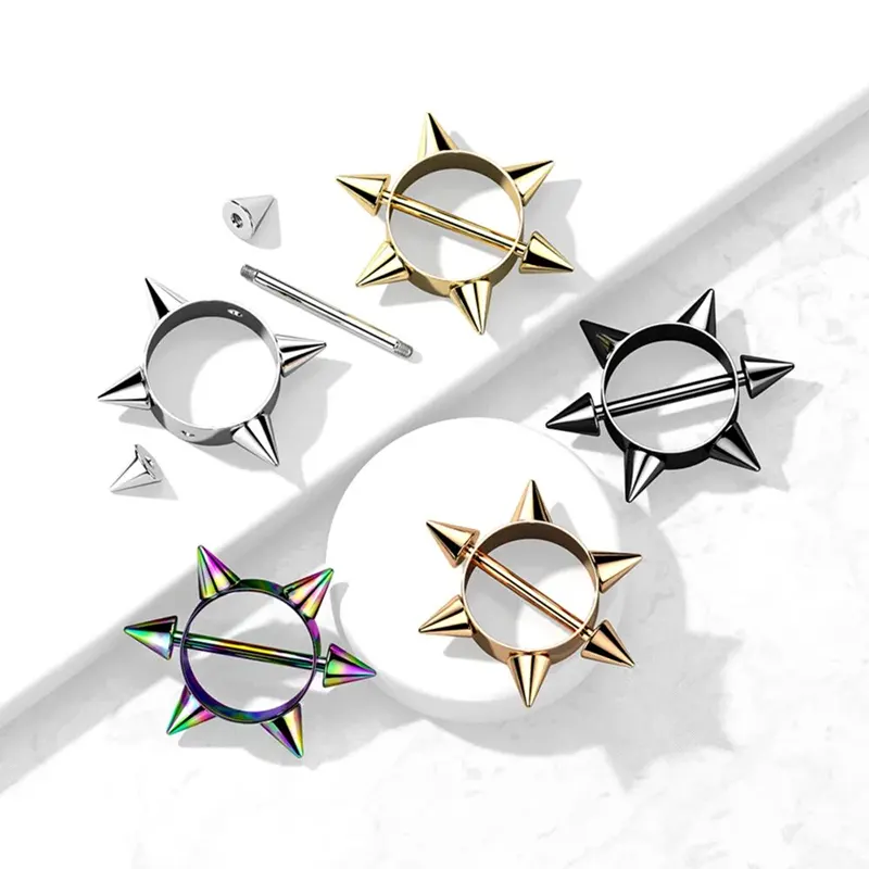 Medical steel tip full round nipple rings multi-color 3
