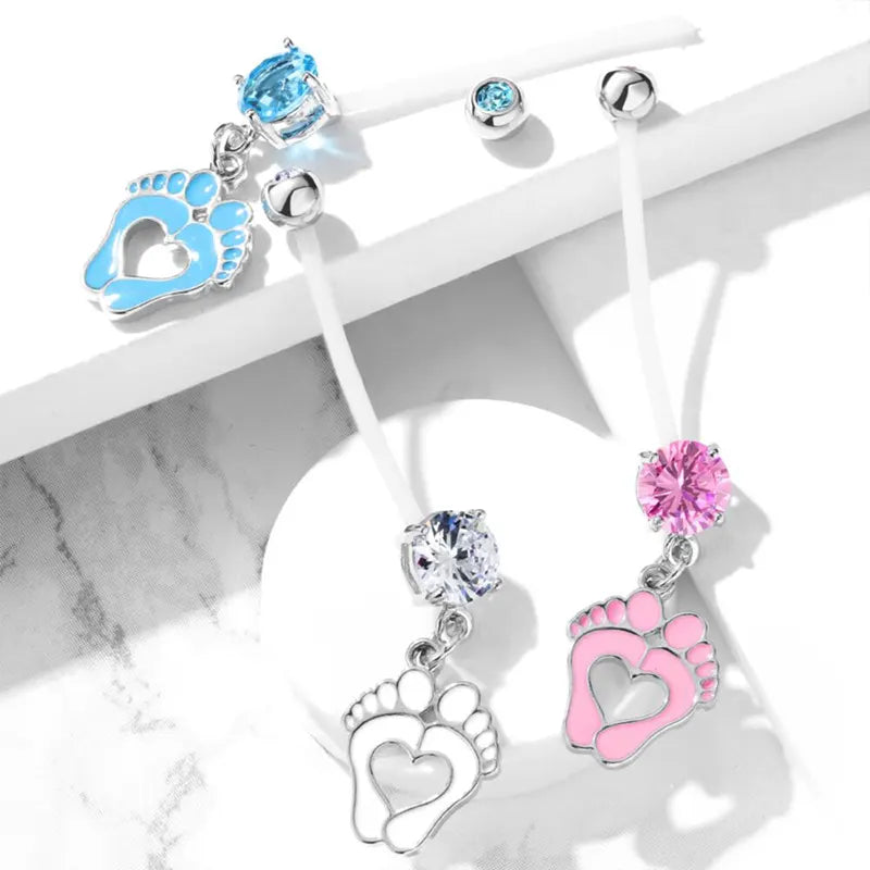 Belly Bar with Crystal and Dangling Baby Feet 2