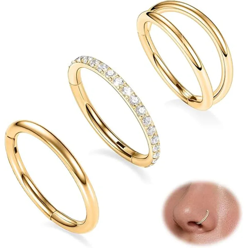 3 Pcs Gold Surgical Steel Nose Rings