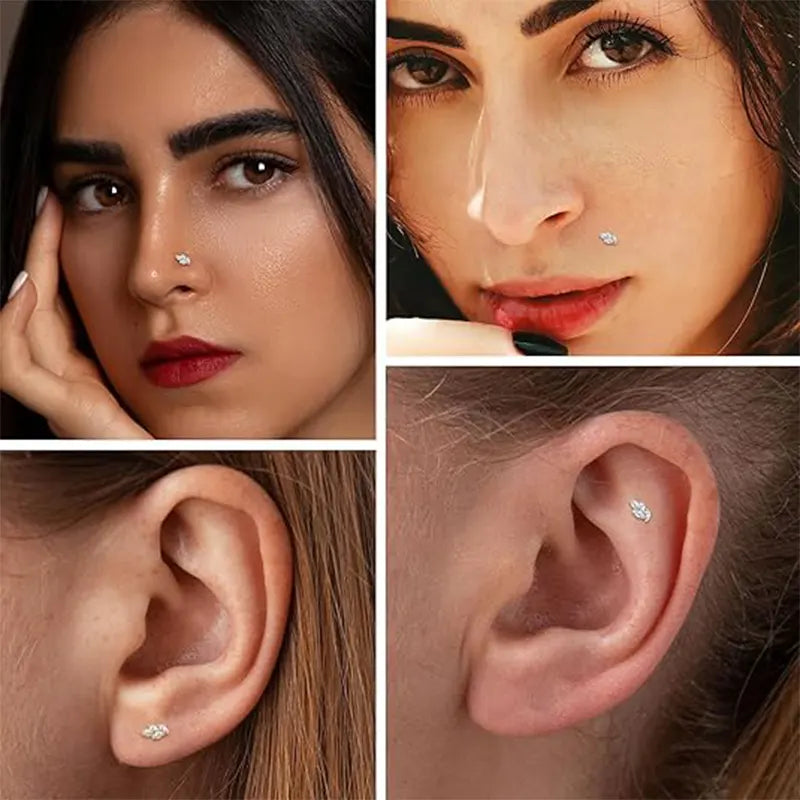 G23 Leaf-shaped Nose Stud 1.2*6 Gold White Zircon