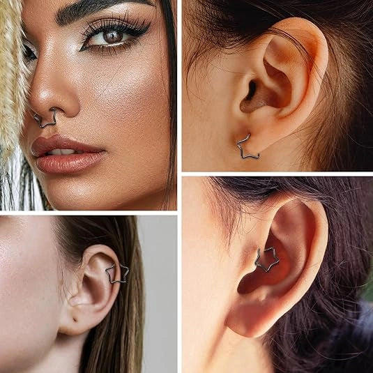 Black Star Hoop Earring