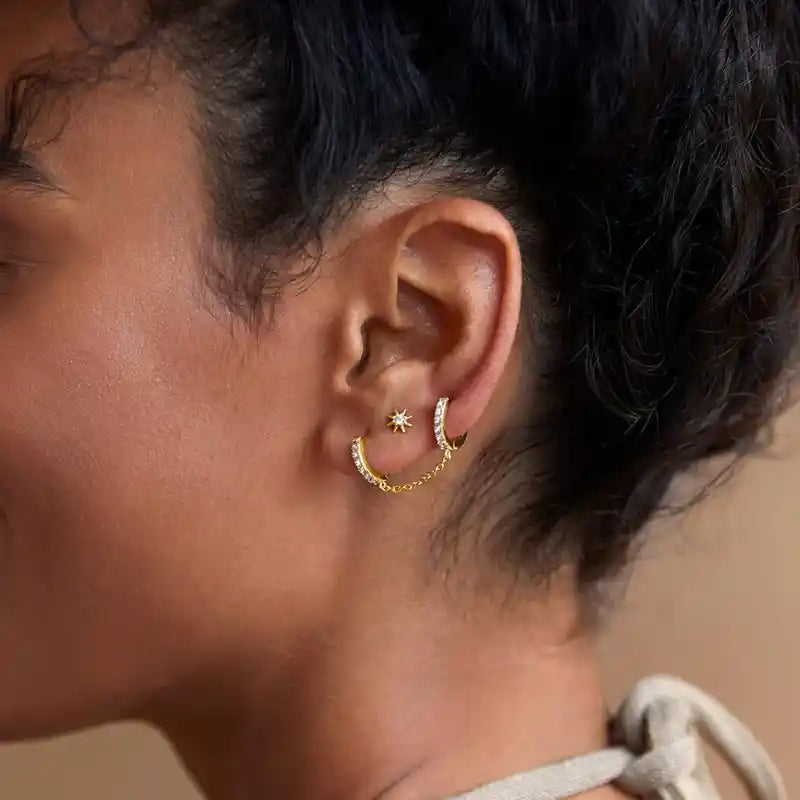 Sterling Silver Gold Plated Sun Shape Cartilage Earrings