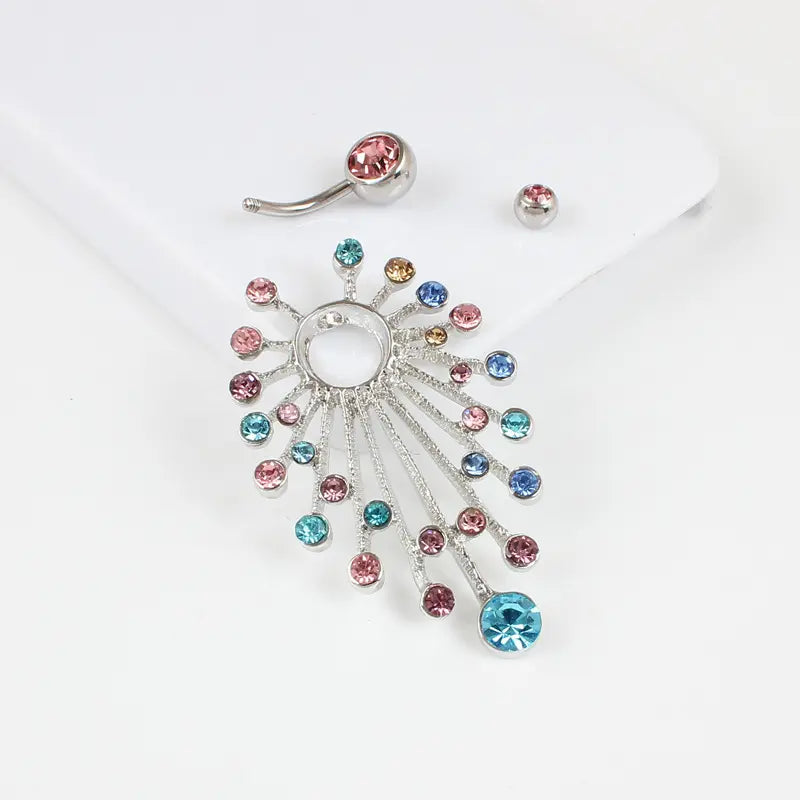 316L Stainless Steel Navel Ring with Colorful Floral Design