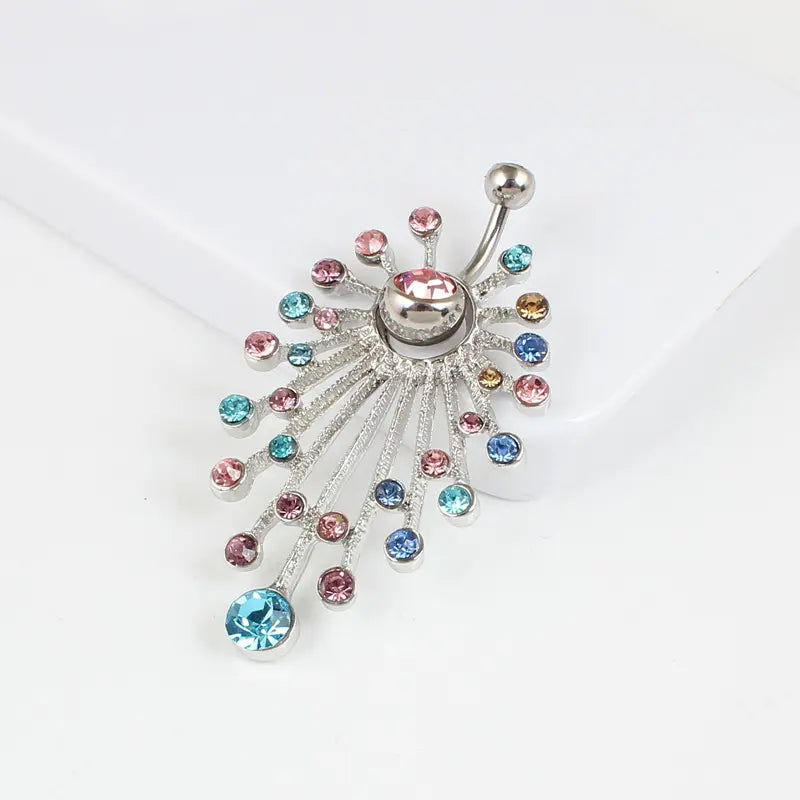316L Stainless Steel Navel Ring with Colorful Floral Design