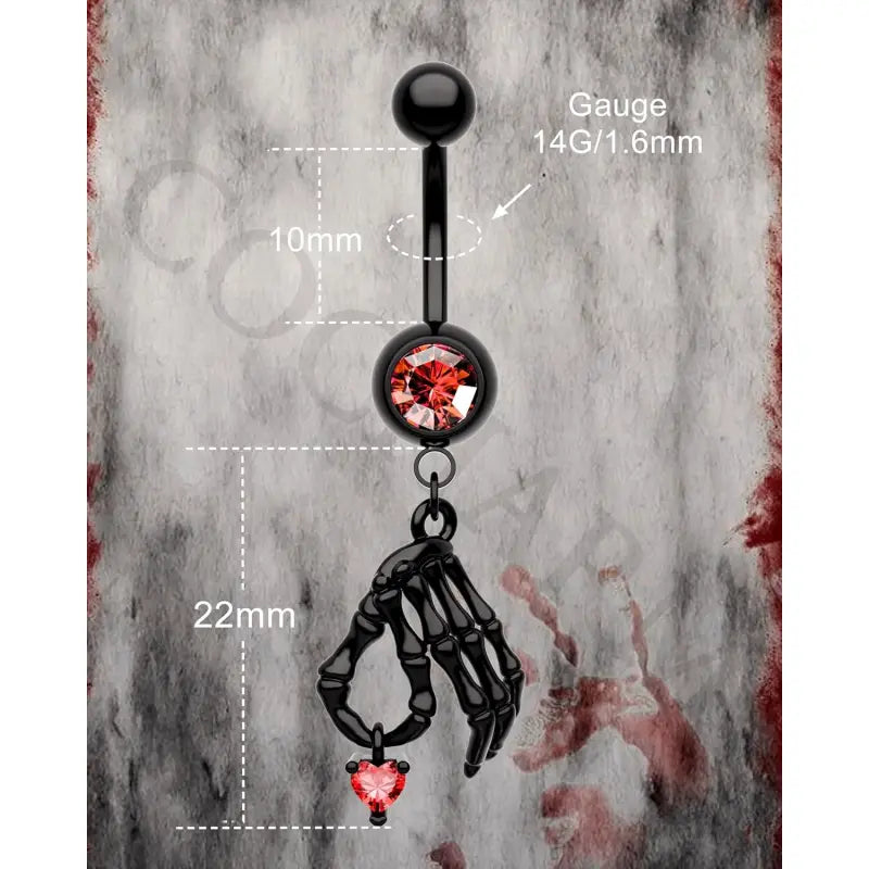 Halloween Skeleton Hand Belly Ring – 14G Stainless Steel