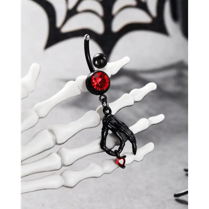 Halloween Skeleton Hand Belly Ring – 14G Stainless Steel