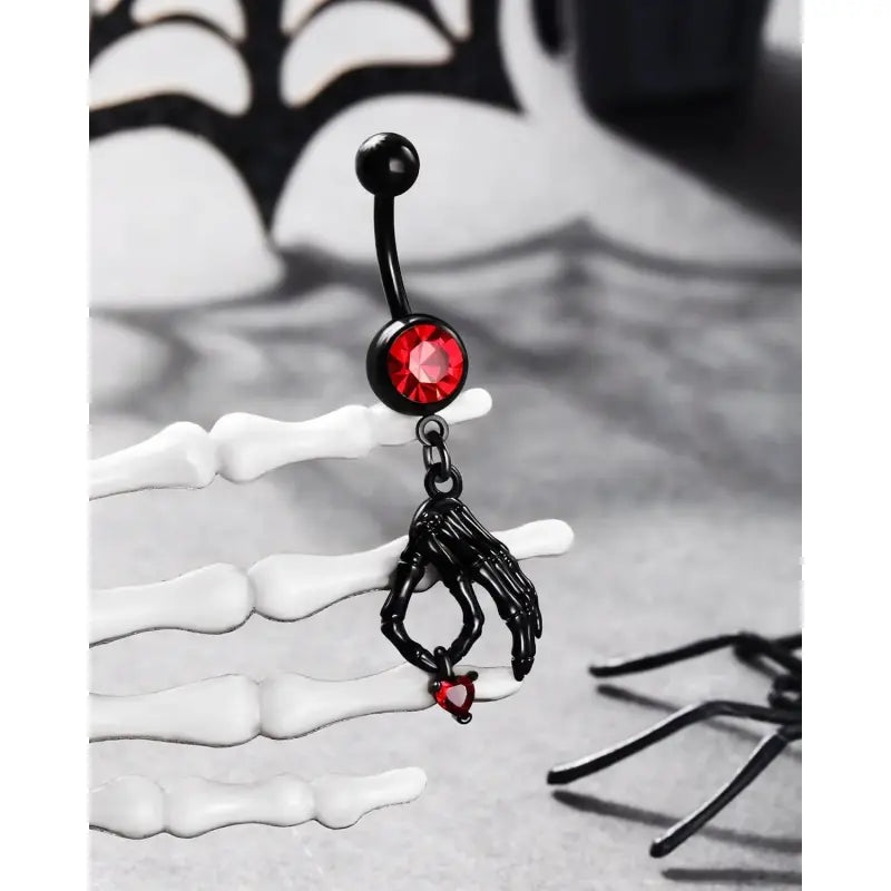 Halloween Skeleton Hand Belly Ring – 14G Stainless Steel
