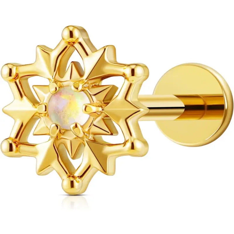 16G titanium earrings, sunflower snowflake design