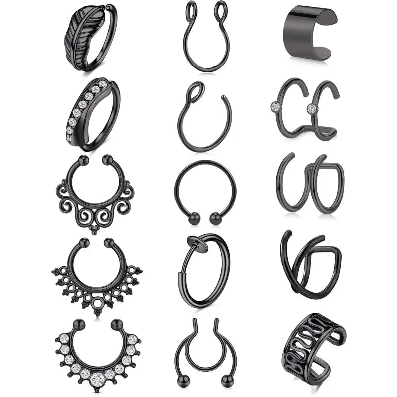 Women's fake nose ring, lip ring, earrings six styles set
