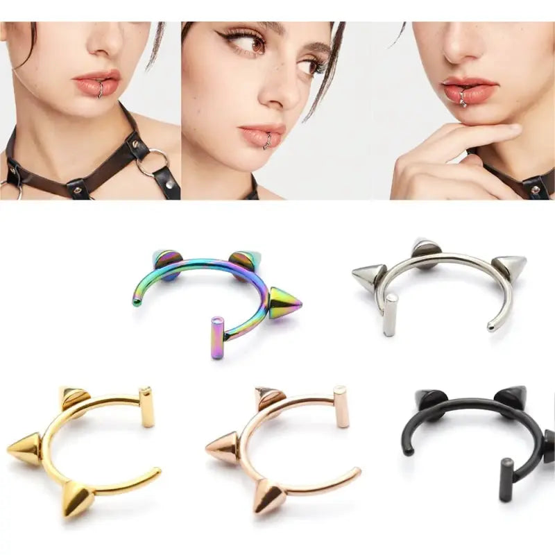 5PCS Spike Fake Lip Rings – Non Piercing Stainless Steel