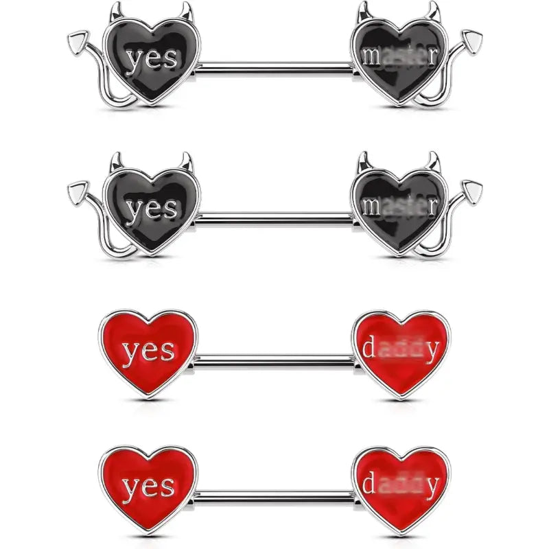 Devil Nipple Rings 4PCS – 316L Steel Letter Barbells