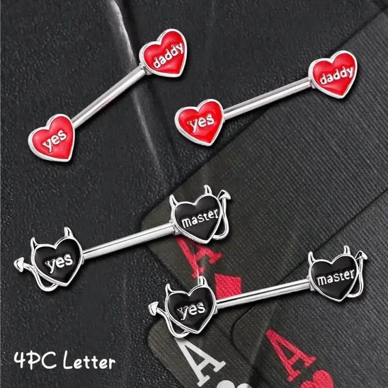 Devil Nipple Rings 4PCS – 316L Steel Letter Barbells