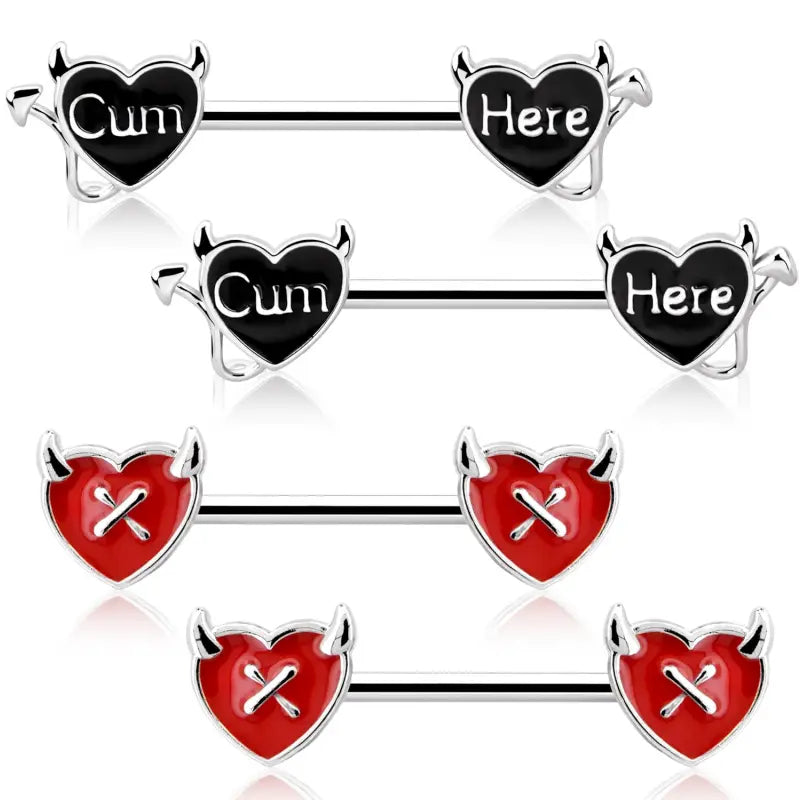 Devil Nipple Rings 4PCS – 316L Steel Letter Barbells