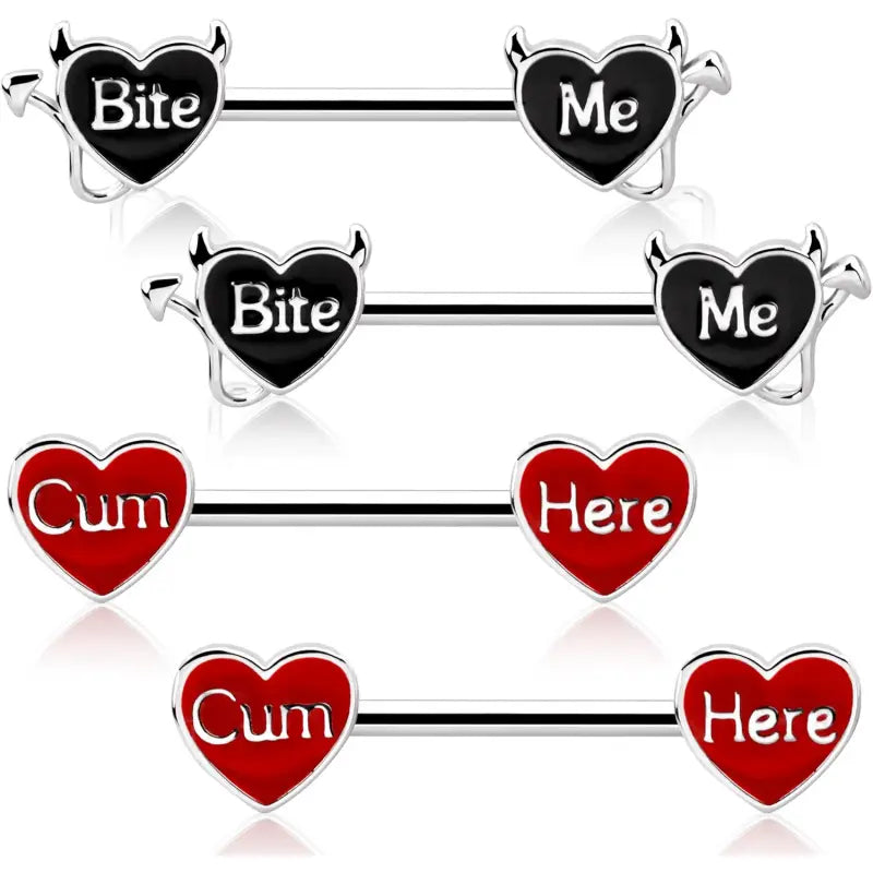 Devil Nipple Rings 4PCS – 316L Steel Letter Barbells