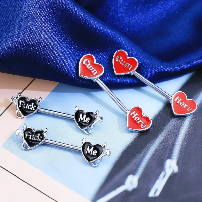 Devil Nipple Rings 4PCS – 316L Steel Letter Barbells