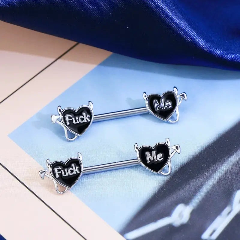 Devil Nipple Rings 4PCS – 316L Steel Letter Barbells