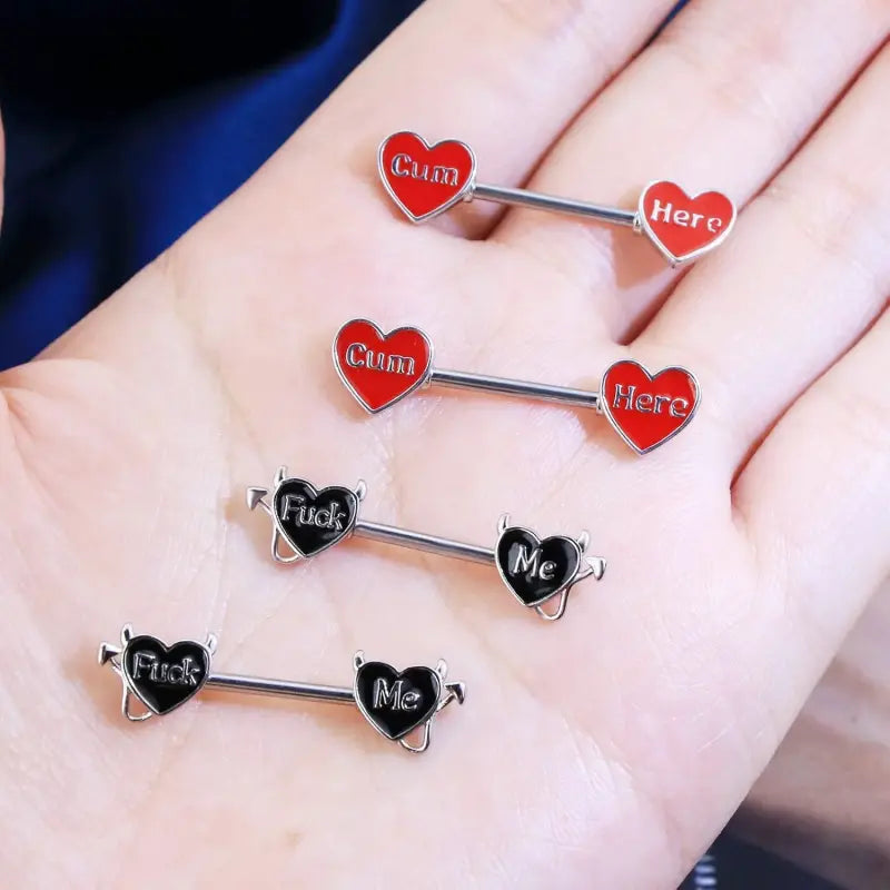 Devil Nipple Rings 4PCS – 316L Steel Letter Barbells