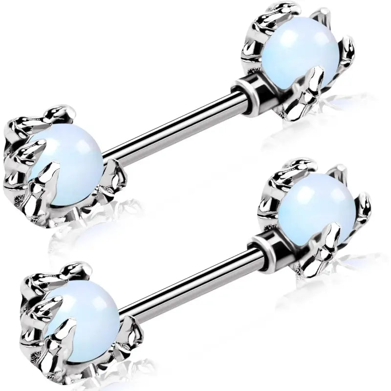 14G Dragon Claw Nipple Rings – 2PCS Pink Opal Barbells