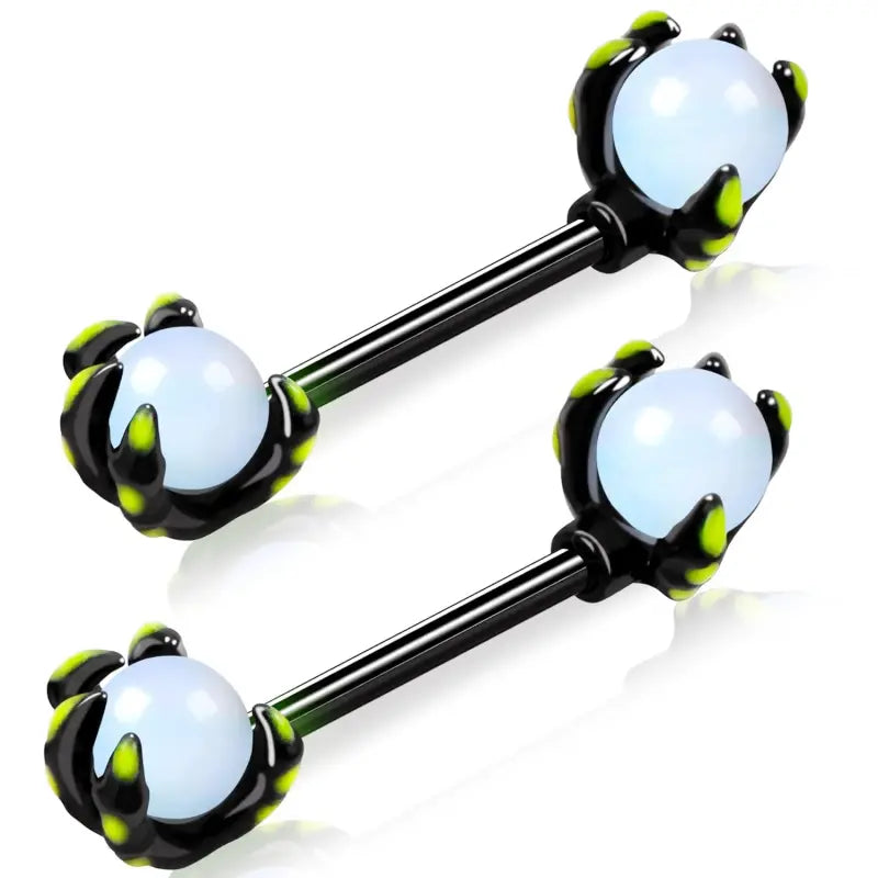 14G Dragon Claw Nipple Rings – 2PCS Pink Opal Barbells