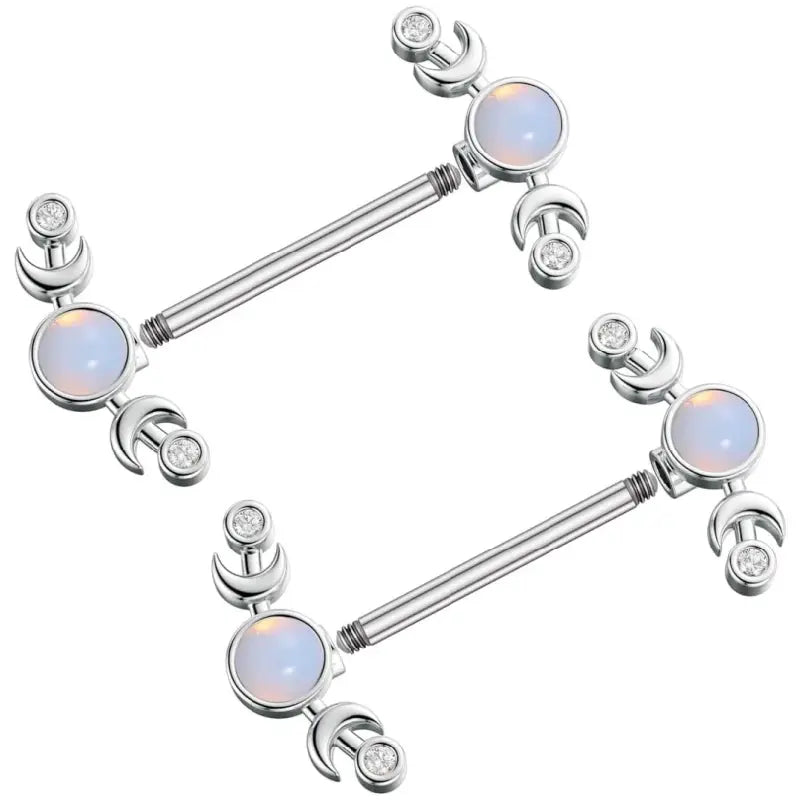 14G Heart and Moon Nipple Ring – Opal Shield Barbell