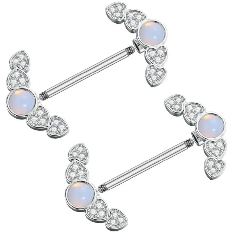14G Heart and Moon Nipple Ring – Opal Shield Barbell