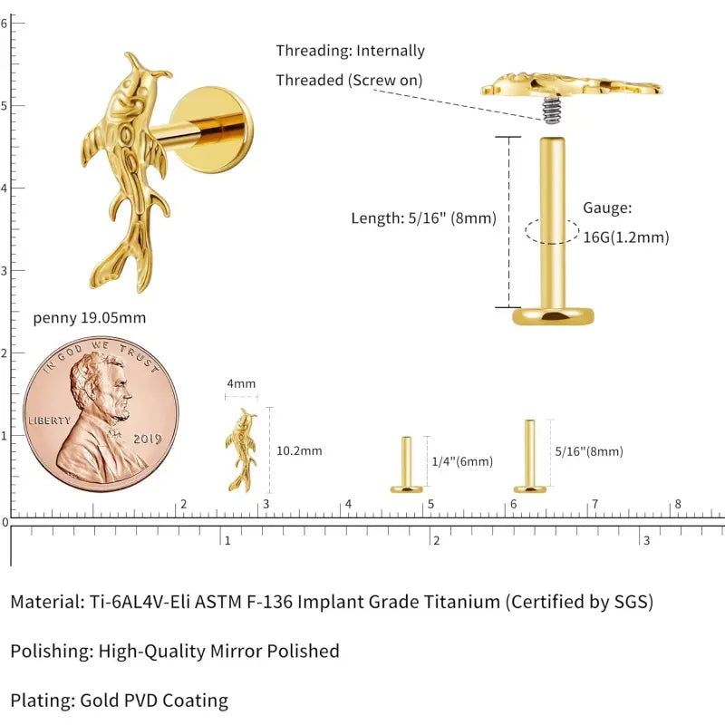 16G Titanium Gold, Titanium Silver Goldfish Earrings